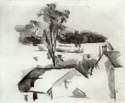 Rooftops and Tree by Paul Cézanne